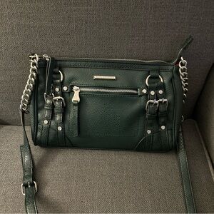 Stylish Dana Buchman Dark Green Crossbody Bag with Silver Accents. NWOT